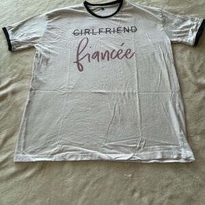 Fiance' Bridal T-Shirt Miss to Mrs. Size XL.  White with black and pink trim